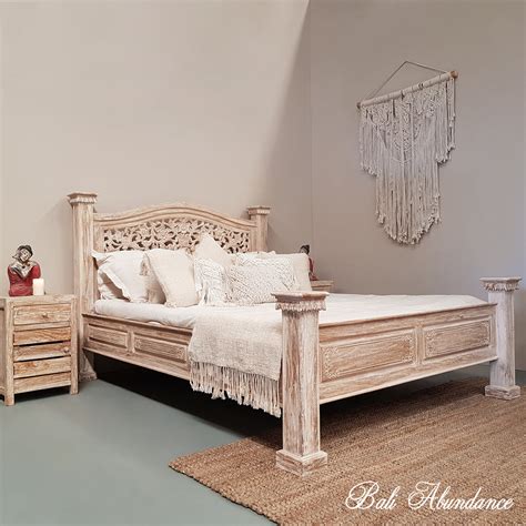 Hand Carved Teak Wood Bed The Lovina In Whitewash Bali Abundance