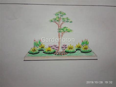 This Is A Drawing Of A Garden With Trees And Plants