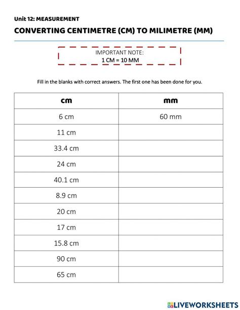 Cm to mm worksheet | Live Worksheets - Worksheets Library