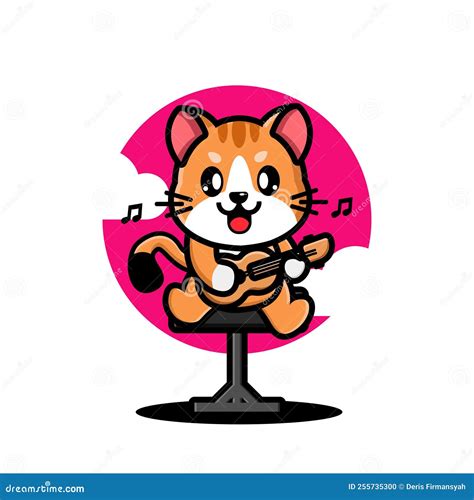 Cute Cat Playing Guitar Mascot Character Stock Vector - Illustration of animal, play: 255735300