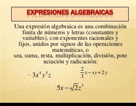 Concepto De Expresi N Algebraica Expresiones Algebraicas Expresiones