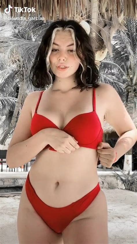 Hottie Claudia García in Red Bikini at the Beach sexyfilter