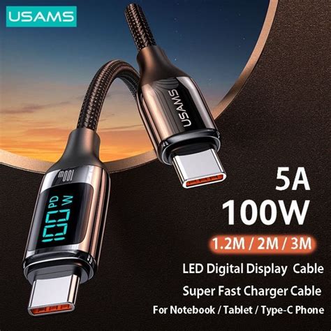 USAMS PD 100W Fast Charging USB 5A Type C To Type C Cable 1 2M 2M สาย