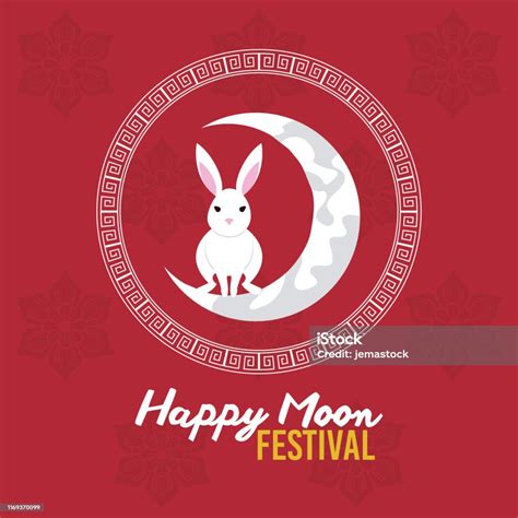 Happy Moon Festival Card With Rabbits Stock Illustration Download