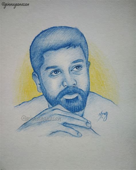 Pencil Sketch Of Kamal Haasan Ginnu Ganesan Bnw Illustrated