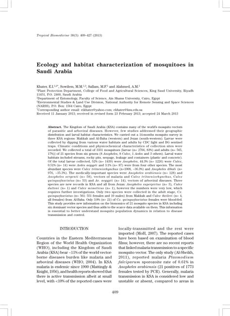 (PDF) Ecology and habitat characterization of mosquitoes in Saudi Arabia