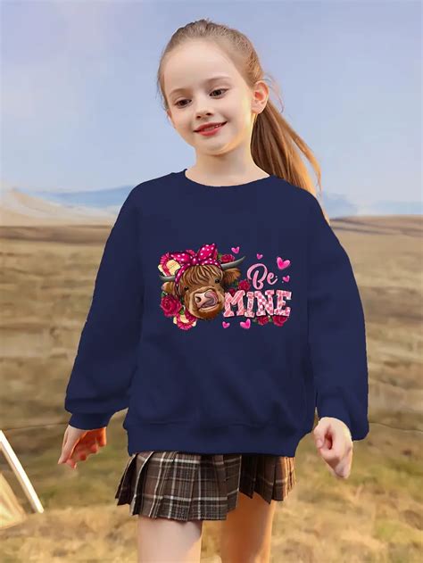 Girls Cotton Pullover Hearts Print Round Neck Long Sleeve Temu Australia