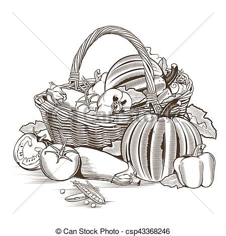 Vegetable Basket Sketch at PaintingValley.com | Explore collection of ...