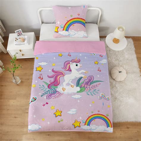 Yasida Housse De Couette 140x200 Licorne Enfant Fille 1 Personne Parure