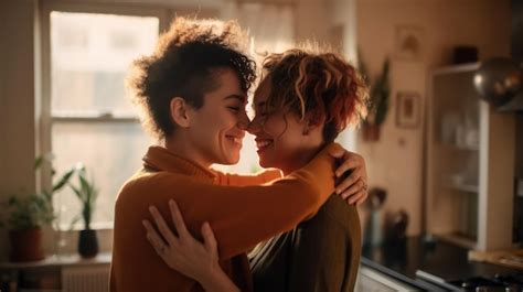 Premium Ai Image Portrait Of Loving Lesbian Couple Embracing At Home