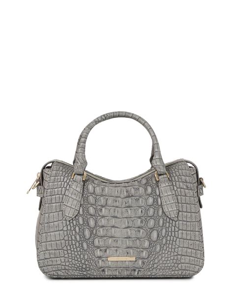 Brahmin Micaela Croc Embossed Satchel In Gray Lyst