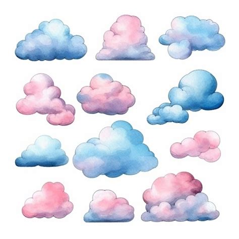 Premium AI Image | A set of watercolor clouds with different colors and ...