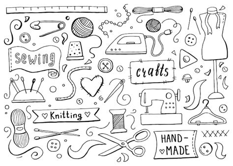 Premium Vector Hand Drawn Set With Sewing And Knitting Tools And