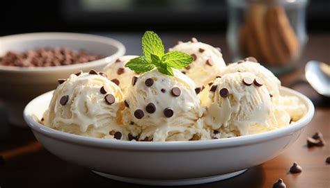 Premium Photo Indulgent Homemade Ice Cream Sundae On Wooden Table Refreshing And Sweet