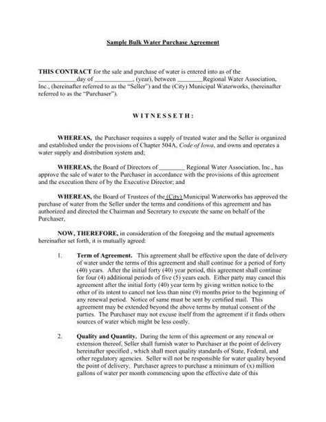 Water Supply Agreement Template