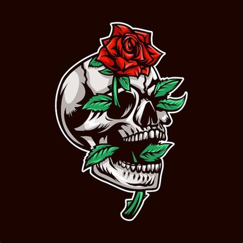 Premium Vector Head Skull With Red Rose Illustration