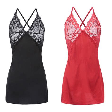 Sexy Lace Women Sleep Nightgown Backless Low Cut Lingerie Shopee