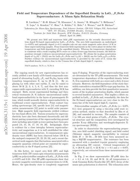 Pdf Field And Temperature Dependence Of The Superfluid Density In