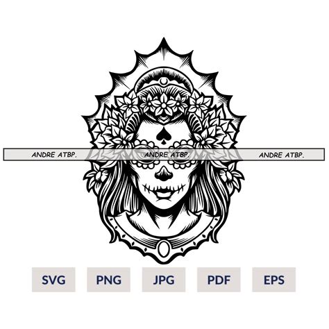 Sugar Skull Girl Layered Svg Cutting Files Woman Calavera Skull Svg Dia De Los Muertos Vector