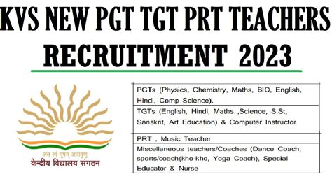 Kvs New Pgt Tgt Prt Teachers Recruitment