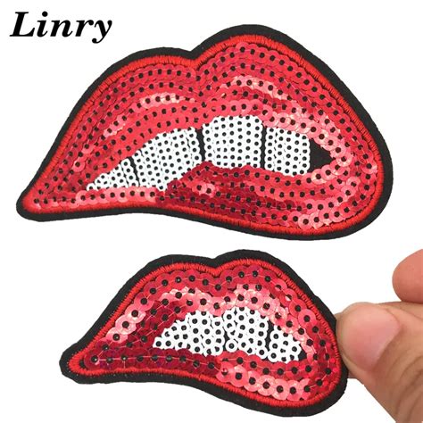 Sexy Kissing Red Lip Patch Sequins Iron On Patches Mouth Motif Garment