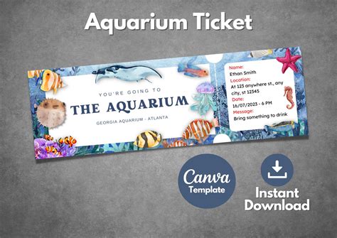 Editable Aquarium Ticket Template, Printable the Aquarium Surprise Gift Ticket, Custom Aquarium