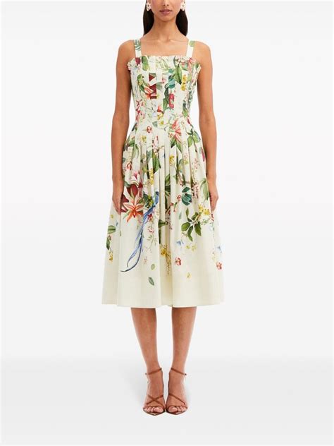 Oscar De La Renta Flora Fauna Print Sleeveless Midi Dress Farfetch