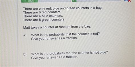 Solved M There Are Only Red Blue And Green Counters In A Bag