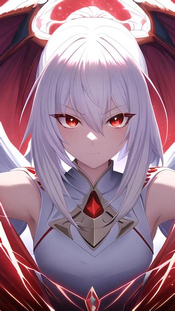 Premium AI Image | A dragon girl with white hair and red pupils