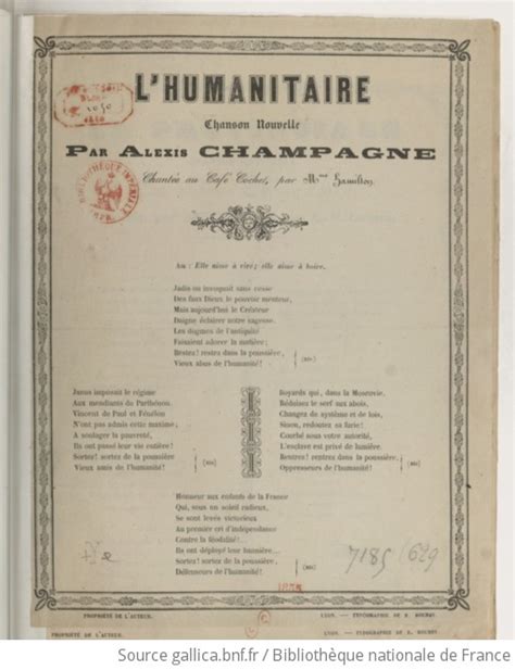 Lhumanitaire Chanson Nouvelle Par Alexis Champagne Gallica