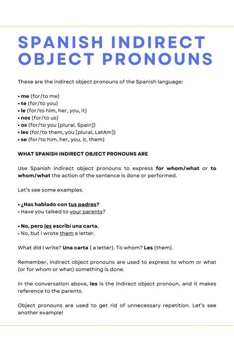 Indirect Object Pronouns In Spanish Me Te Le Nos Les Artofit