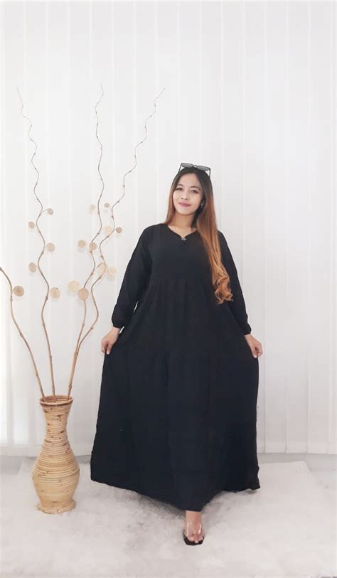 Baju Gamis Rayon Polos Model Payung Rempel Hitam Thebatik Co Id