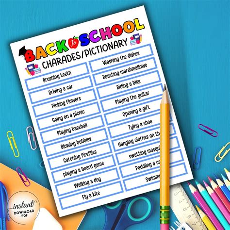 Back to School Charades/ Pictionary Game, Printable Back to School Game, Teacher Resources ...