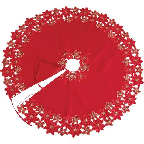 Manor Luxe Festive Poinsettia Embroidered Cutwork 48 In Round Christmas Tree Skirt Christmas