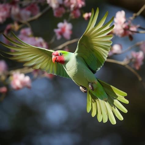 Premium Photo A Male Rose Ringed Parakeet In Fligh