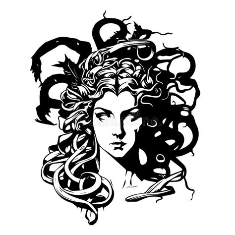 Ancient Greek Gorgon Medusa Woman Head Logo Vector Illustration Of