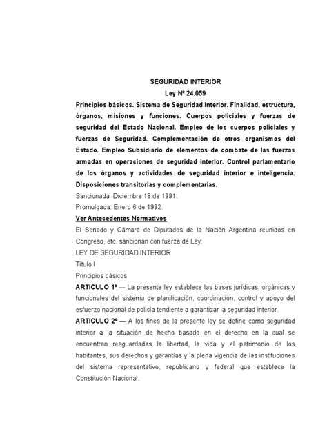 Ley De Seguridad Interior Ley 24059 Pdf