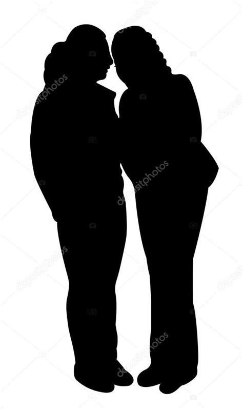 Silhouettes Of Two People Standing And Talking To Each Other Vector