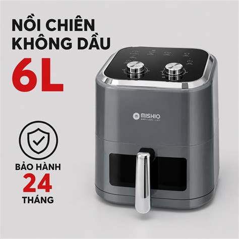 Nồi Chiên Không Dầu 6L Mishio MK408 - Màu Xám, BH 24 Tháng