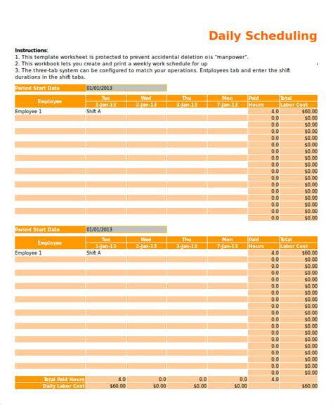 Microsoft Excel Daily Work Schedule Template Urwery