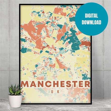 Manchester City Map Digital Download Print, UK Travel Poster, Colorful ...