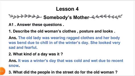 Somebody S Mother Poem Class 8 Question Answer Chapter Of New Gems