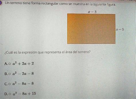 SOLVED Cuál es la expresión que representa el área del terreno