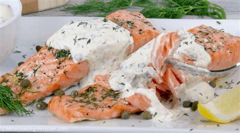 Baked Salmon With Creamy Dill Sauce Keto And Low Carb Keto Cooking