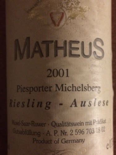 Matheus Piesporter Michelsberg Riesling Auslese Vivino US