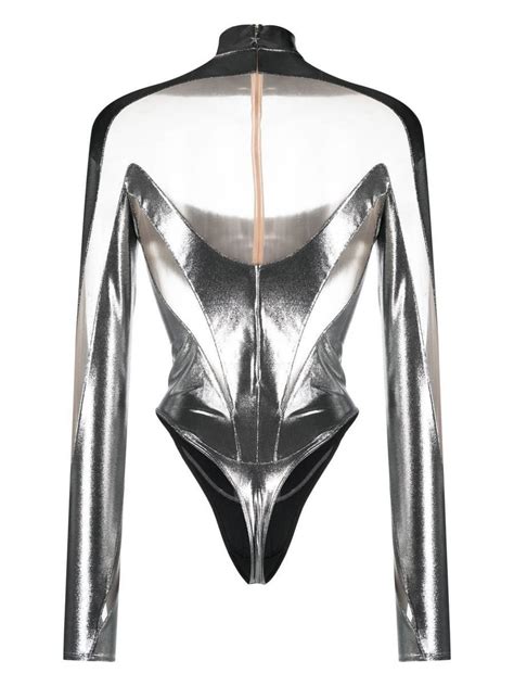 Mugler Metallic Effect Lycra Bodysuit Silver