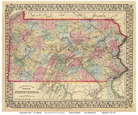 Pennsylvania 1870 Mitchell Old State Map Reprint Old Maps