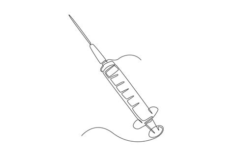 Single One Line Drawing Medical Syringe The Syringe Is Filled With A