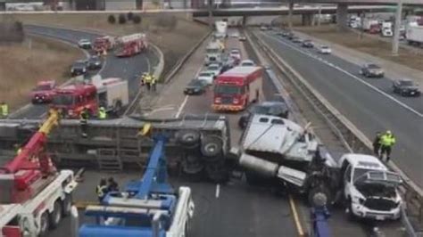 Hwy 427 Ramp Reopens After Tractor Trailer Rolls Over Crashes Into