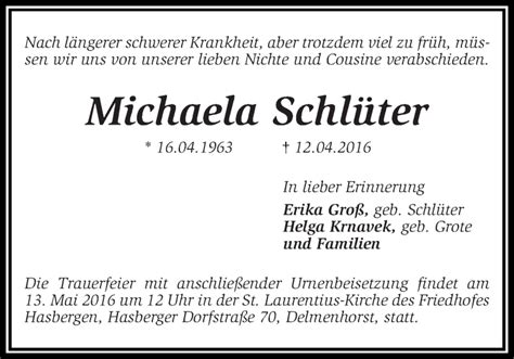 Traueranzeigen von Michaela Schlüter Trauer Gedenken